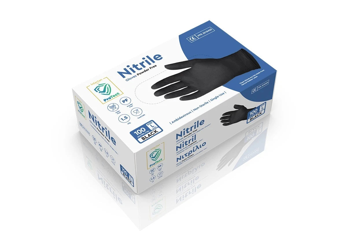 Black Nitrile Disposable Gloves – Powder-Free & Latex-Free – S, M, L, XL